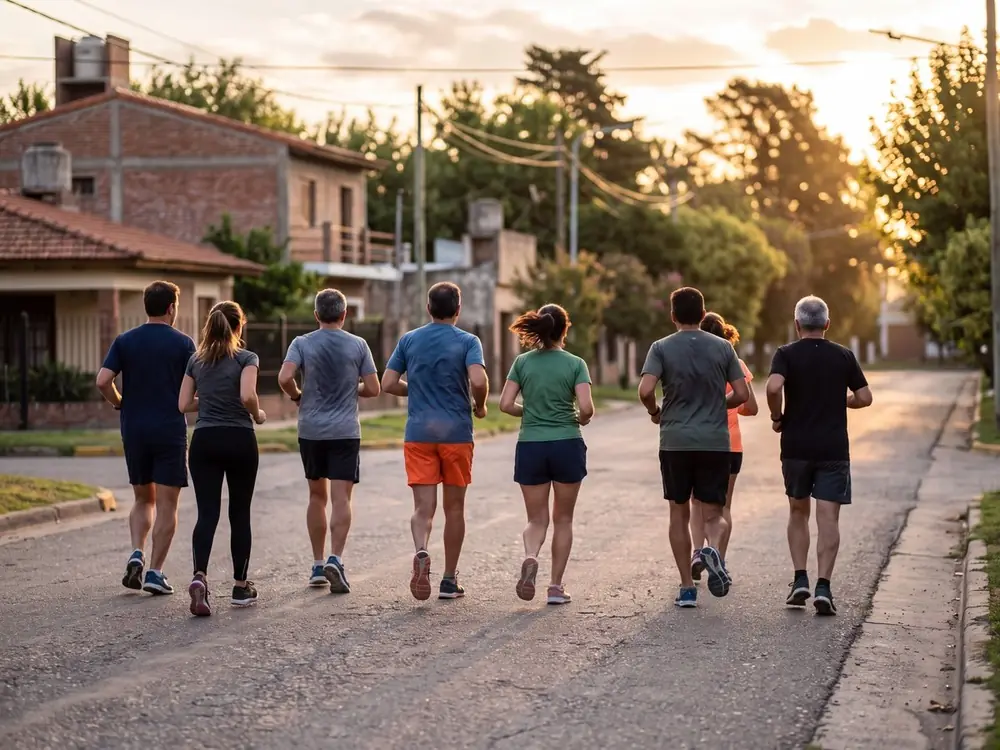 Corredores de un club en la largada de su carrera anual