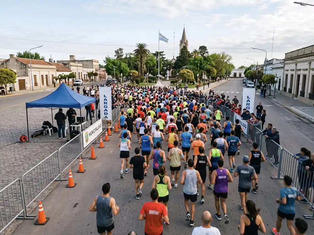 Una carrera de calle pasando por el centro de un pueblo